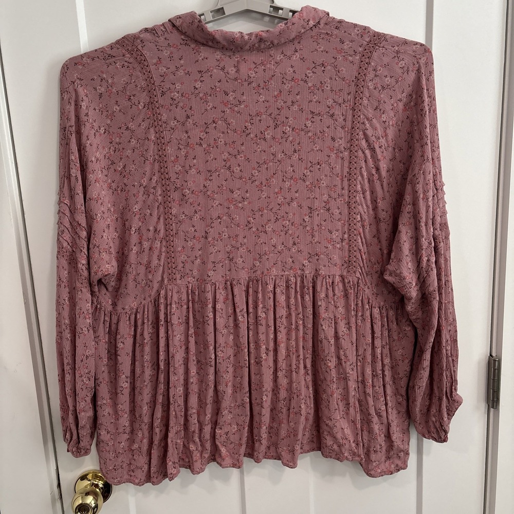 Lucky Brand Ditzy Floral Boho Dusty Pink Peasant Top Size Large - Picture 5 of 5